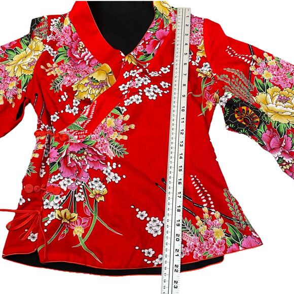 NEW Tangyi Chinese Red Floral Print Reversible Kimono Top + Pants SZ S/M - Picture 10 of 16